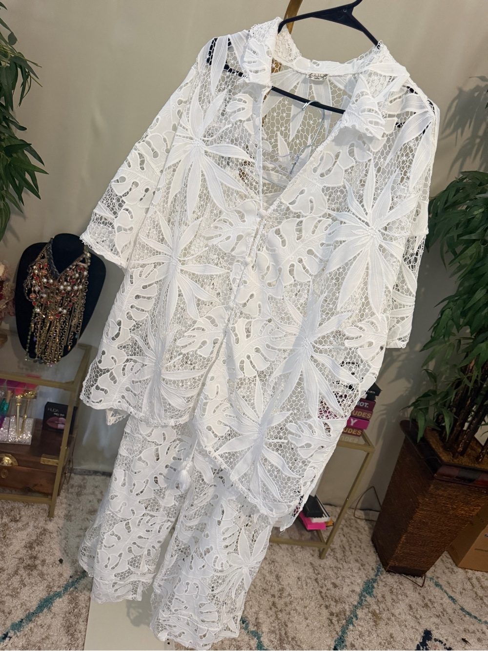 Free People La Vida White Crochet Resort Set XL Beach Club Cover-Up - Picture 4 of 14
